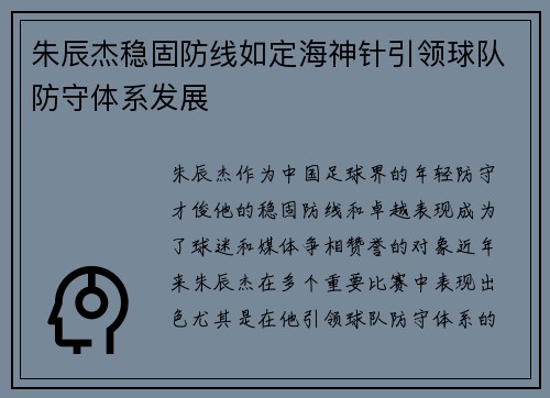 朱辰杰稳固防线如定海神针引领球队防守体系发展