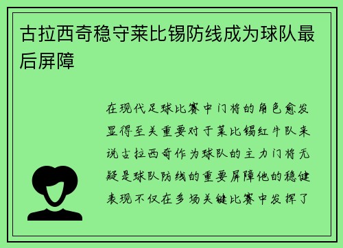 古拉西奇稳守莱比锡防线成为球队最后屏障